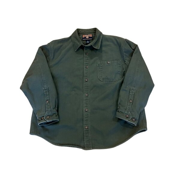 Duluth Trading Canvas Barn Jacket Green Button Front Chore Fleece Lined Men's XL - Picture 1 of 7